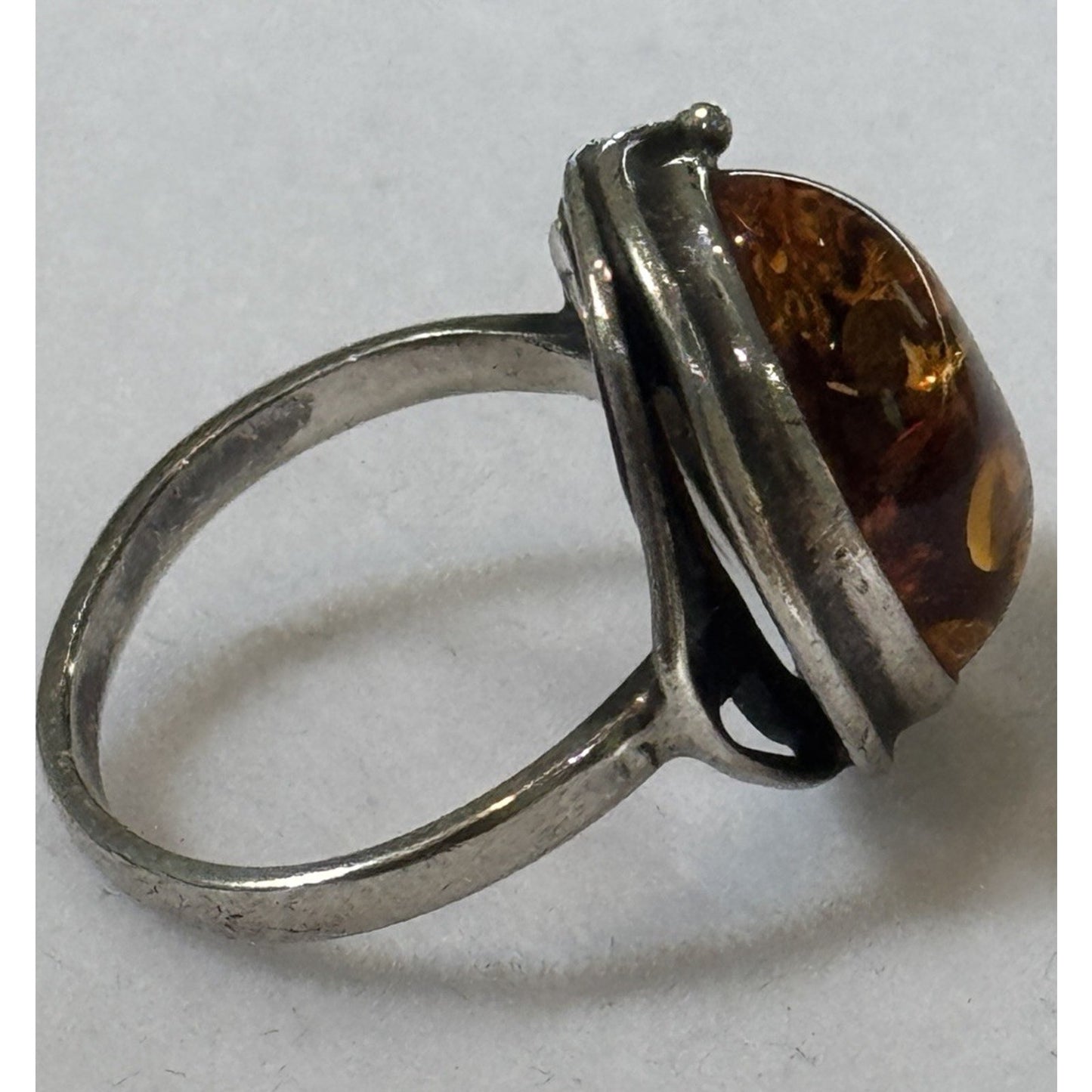 Vintage 925 Baltic Amber Cognac Sterling Silver Ring Size 7.5 Statement Ring