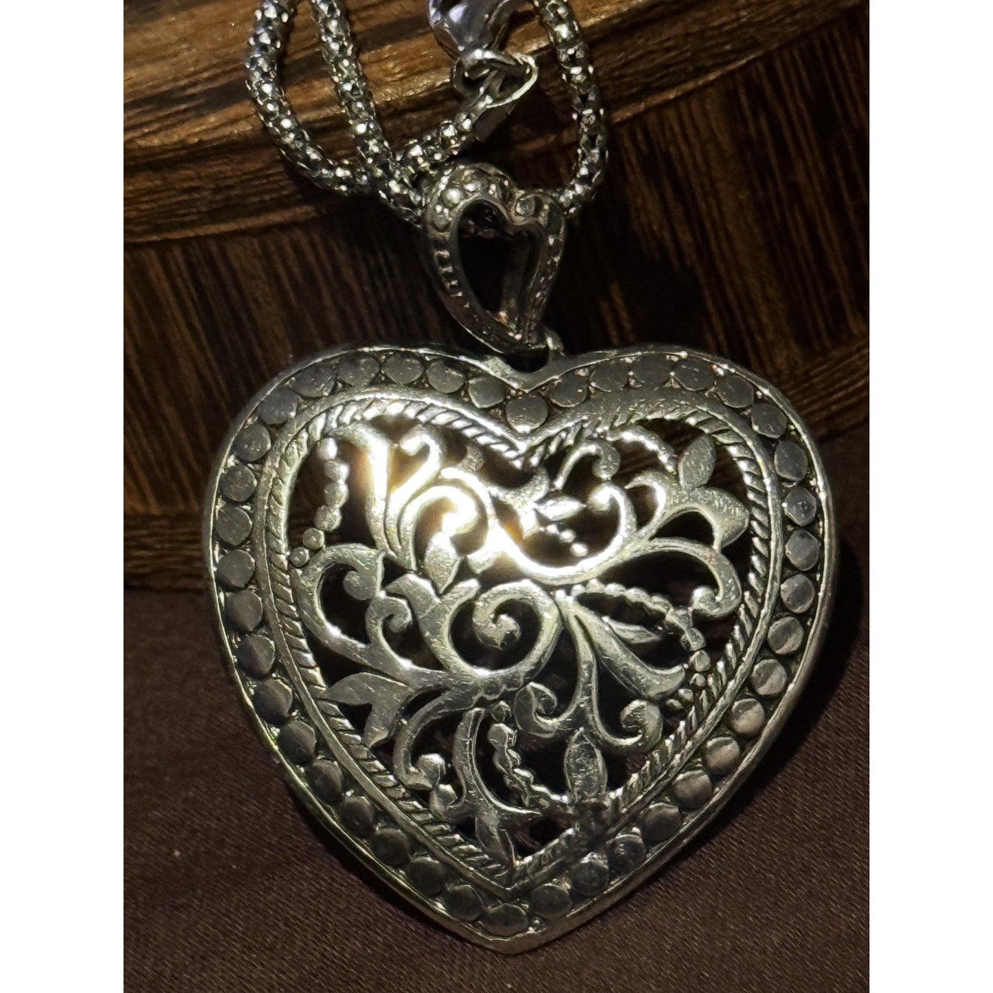 Vintage ATI Italy 925 Sterling Silver Filigree Heart Necklace 17” 10g