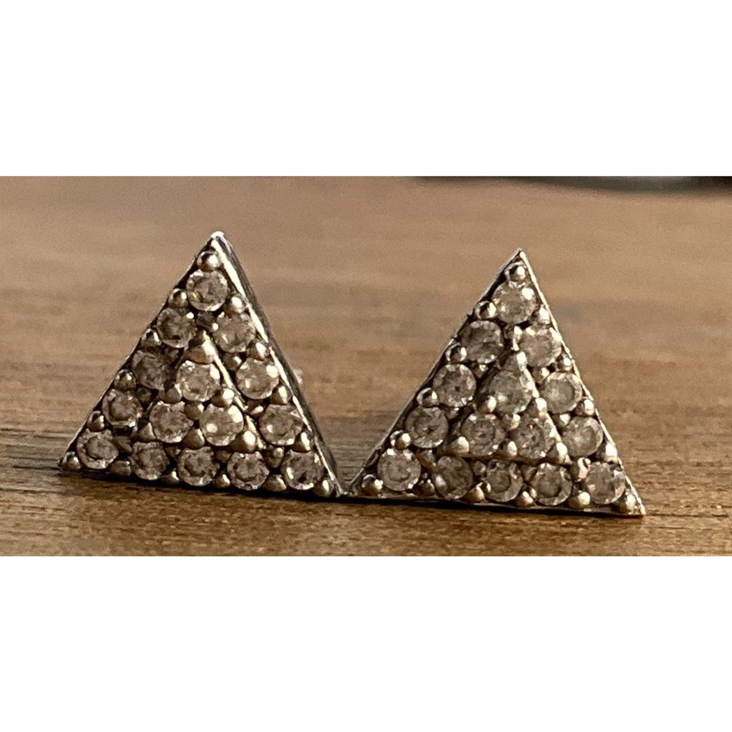 Vintage Sterling Silver Pave Triangle Stud Post 925 Earrings