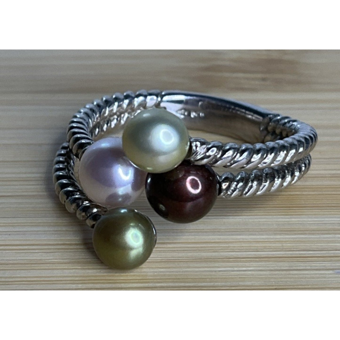 Sterling Silver 925 Multicolor Pearl 3 Row Rope Wrap Ring Size 7.5