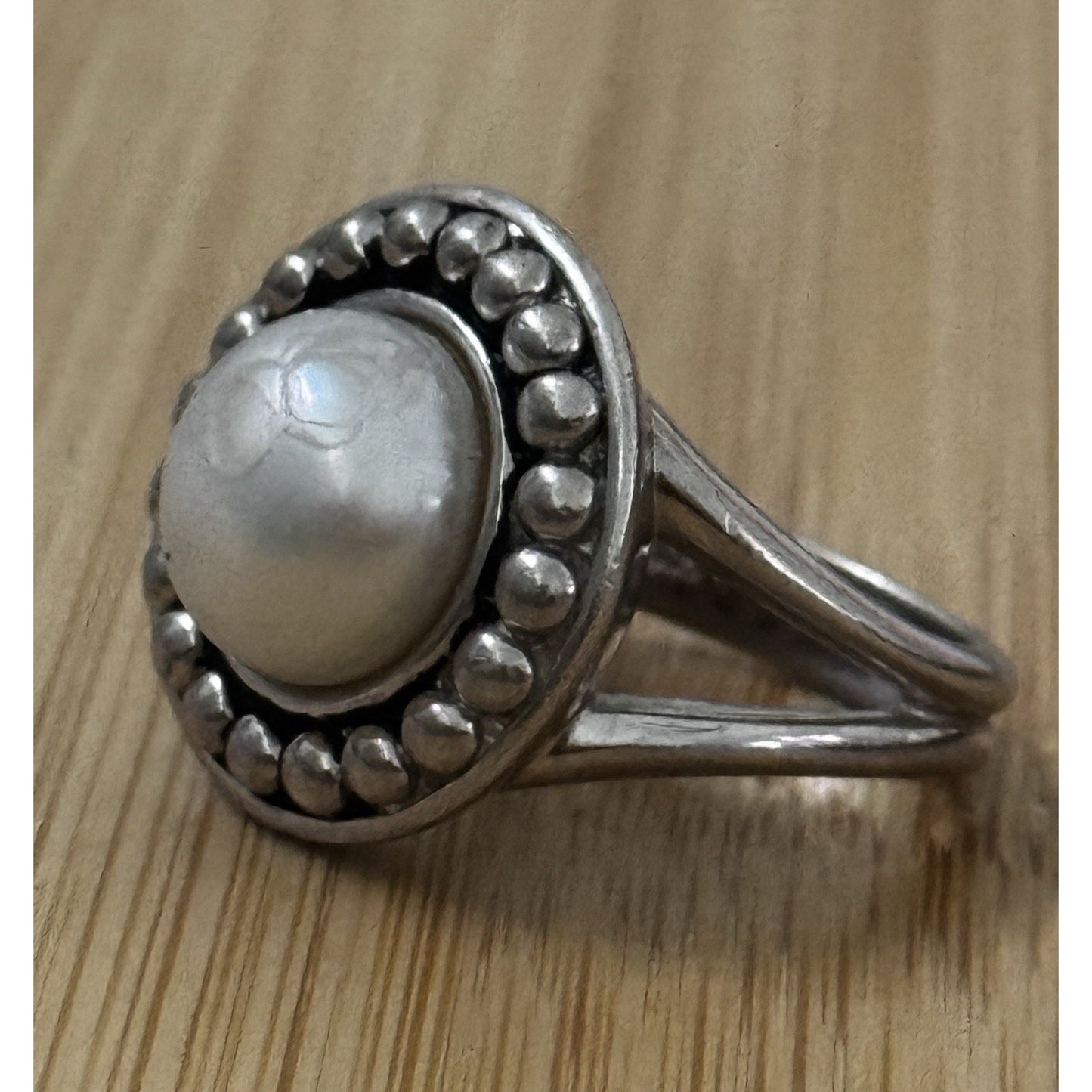 Vintage Sterling Silver Genuine Pearl Beaded Halo Statement Ring Size 7.5 10g