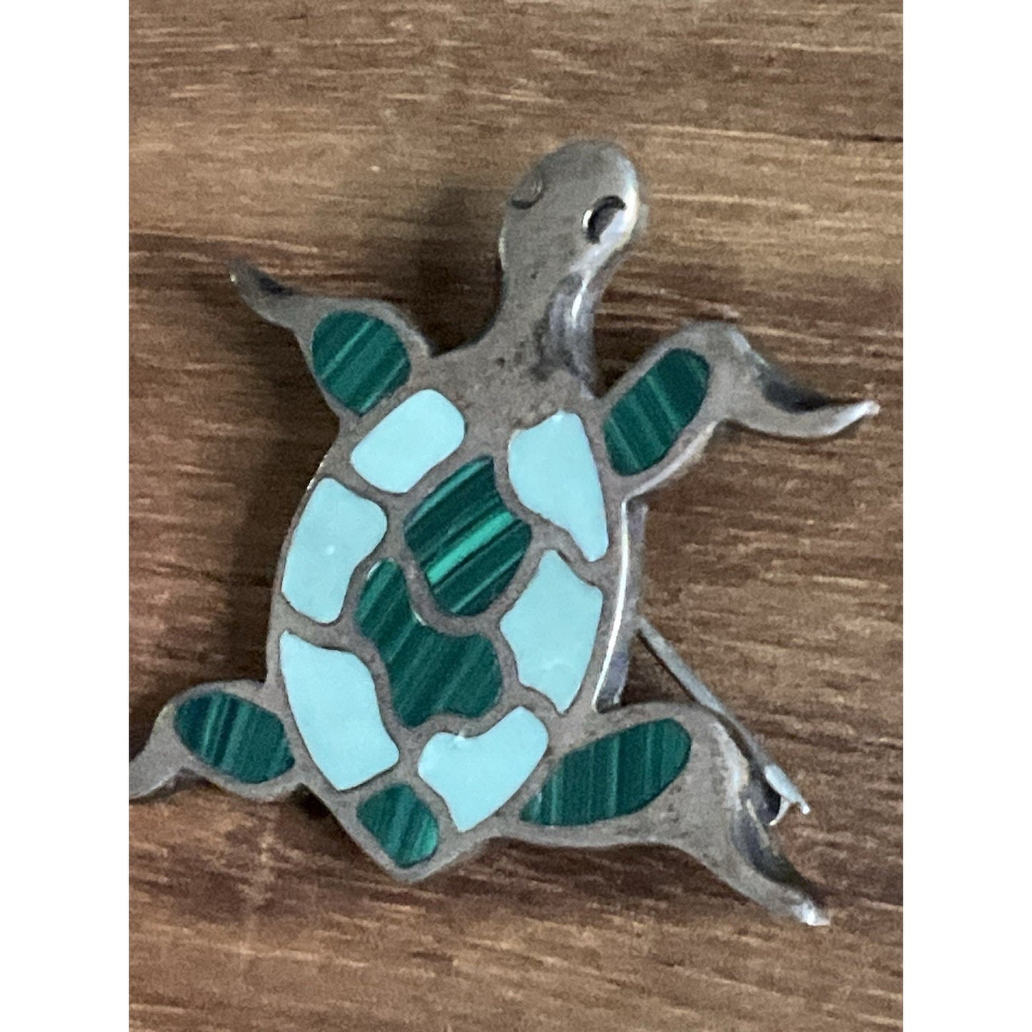 DTR Carolyn Pollack Sterling 925 Malachite & Turquoise Inlay Turtle Brooch 9.9g