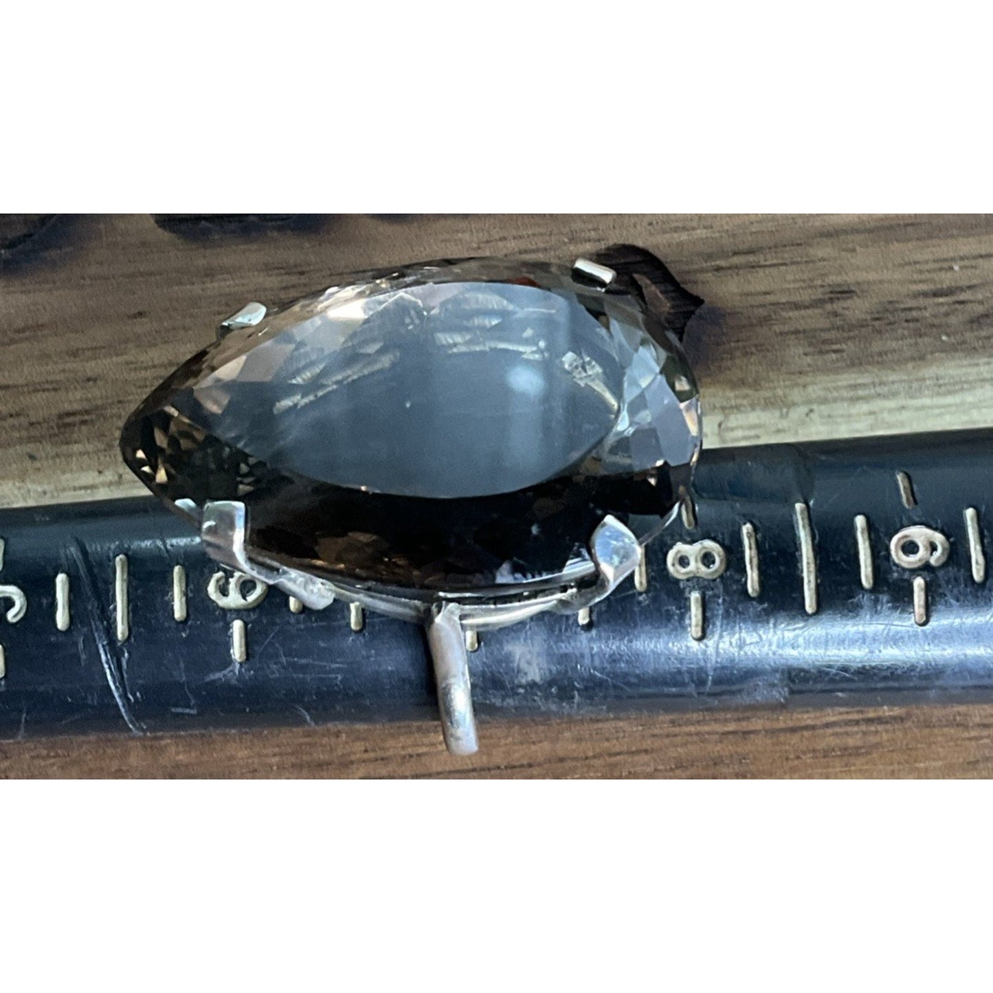 Vintage Sterling Silver Large Smoky Quartz Pear Cocktail Statement Ring 22g Sz 7