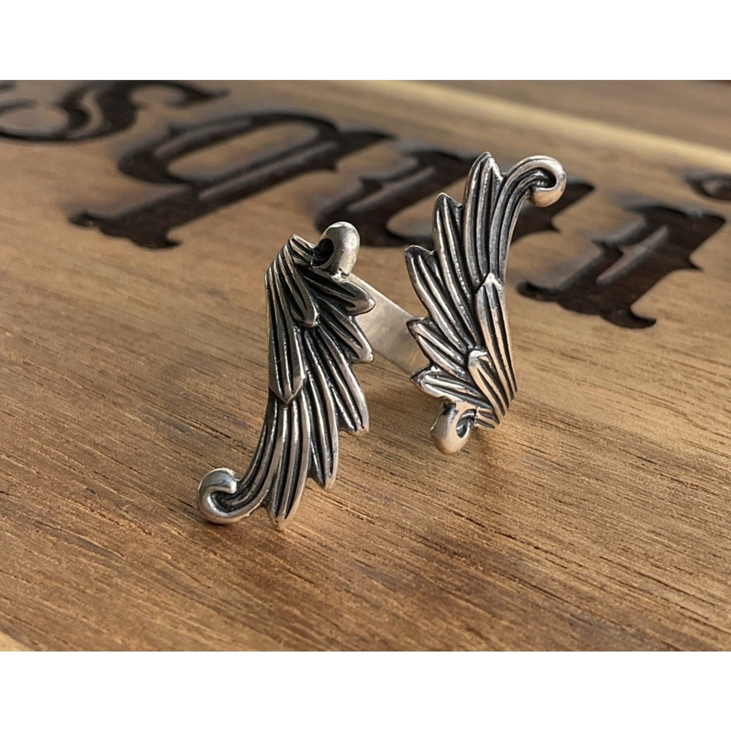 Sterling Silver Angel Wing Wrap Ring Size 8 Feather Gothic Boho