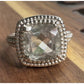 Vintage Sterling Silver Cushion Cut CZ Ring Size 7.5 Halo Engagement Style