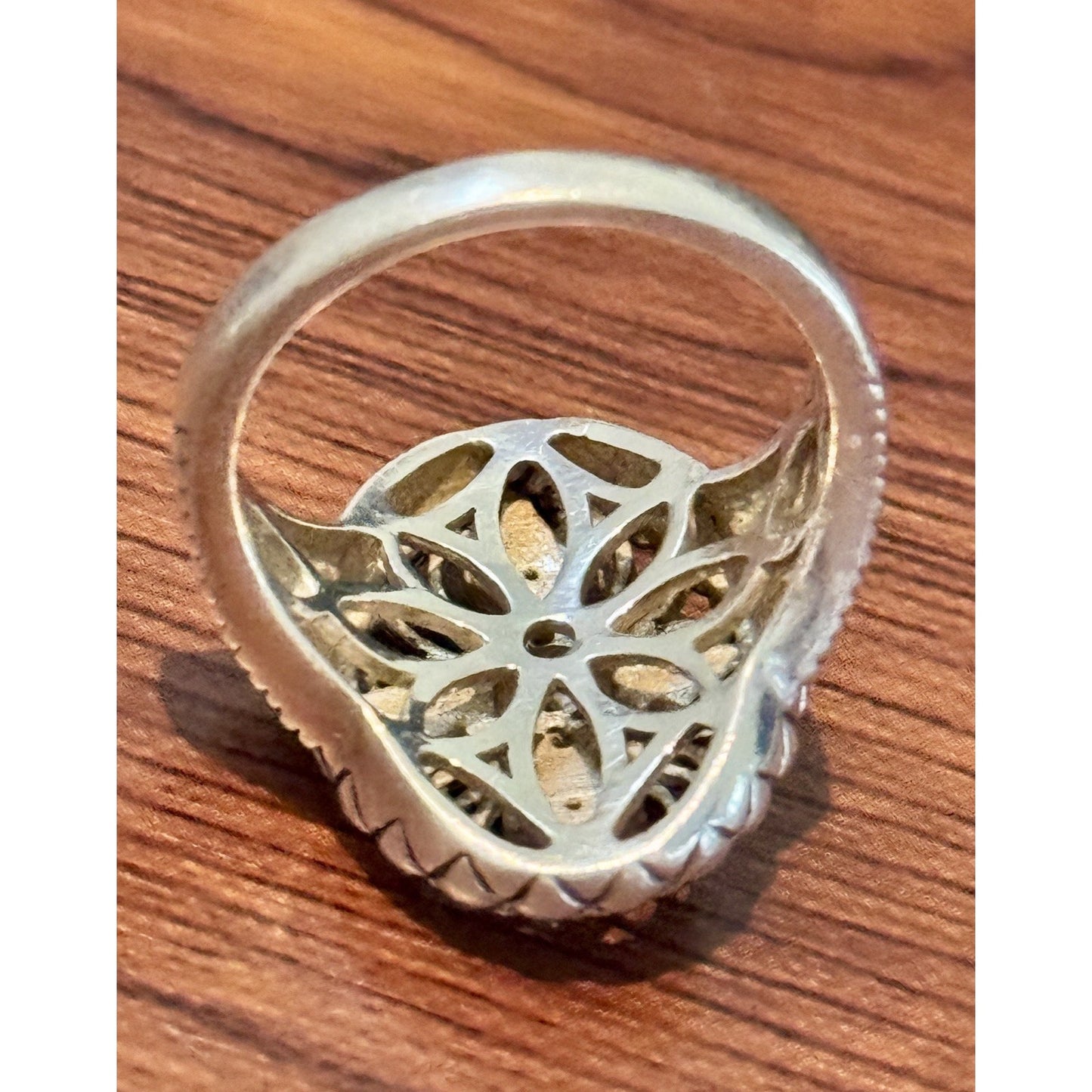 Vintage 925 Sterling Silver & 14K Gold Diamond Filigree Balinese Ring Size 7.5