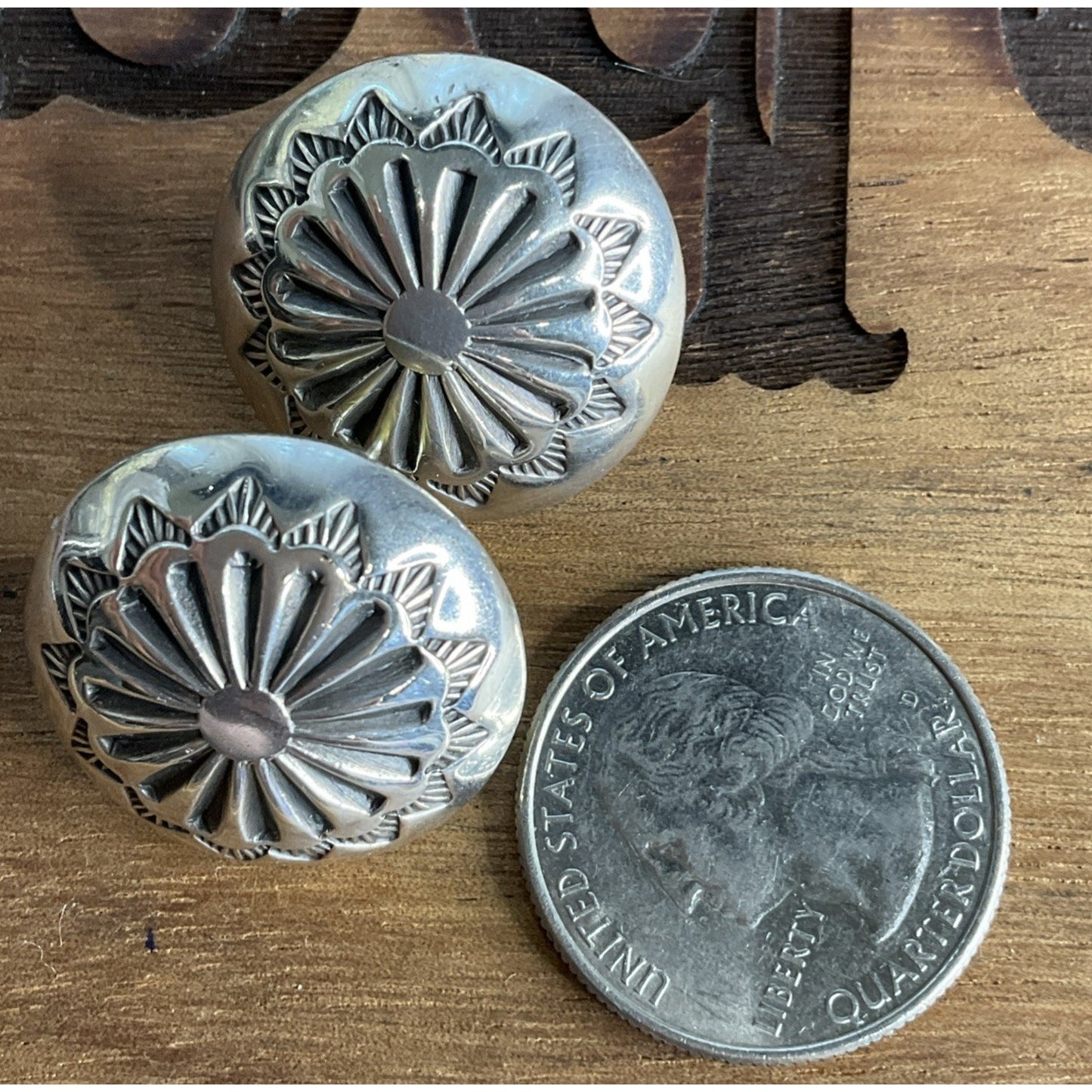 Vintage Sterling Silver Concho Floral Bold Dome Earrings 12g