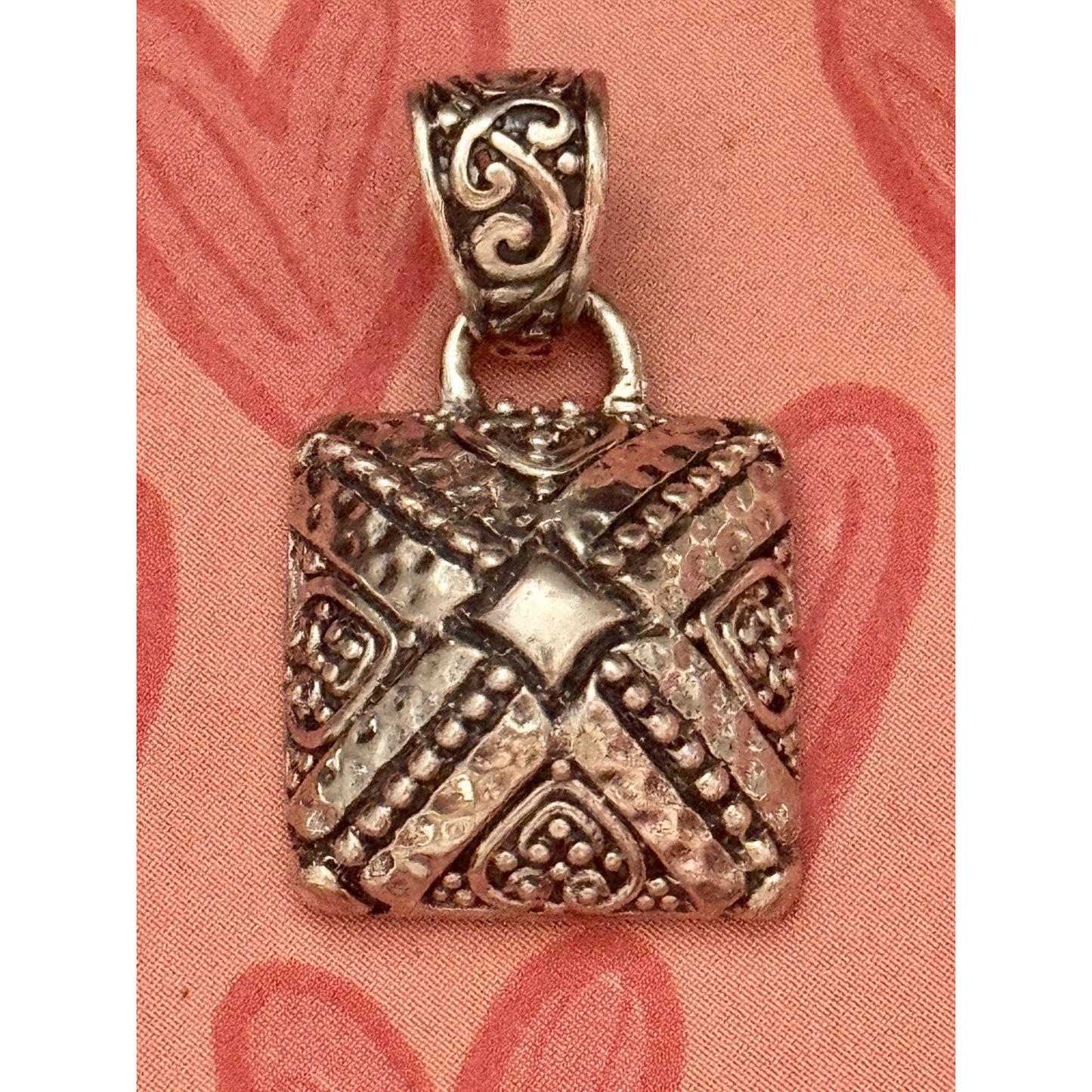 Vintage Bali Sterling Silver Box Pendant Signed 925 MD Ornate Amulet Style 1”
