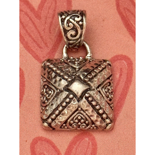 Vintage Bali Sterling Silver Box Pendant Signed 925 MD Ornate Amulet Style 1”