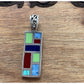 Modernist 925 Sterling Silver Multi-Stone Inlay Pendant Geometric Mosaic