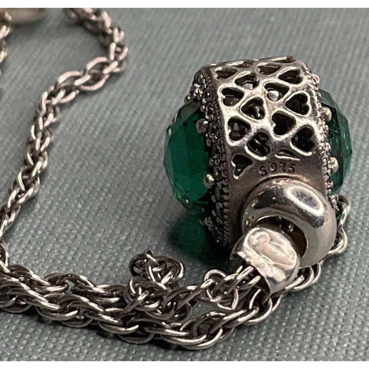 PANDORA ALE Sterling Silver Green Crystal Halo Slider Bracelet 6g