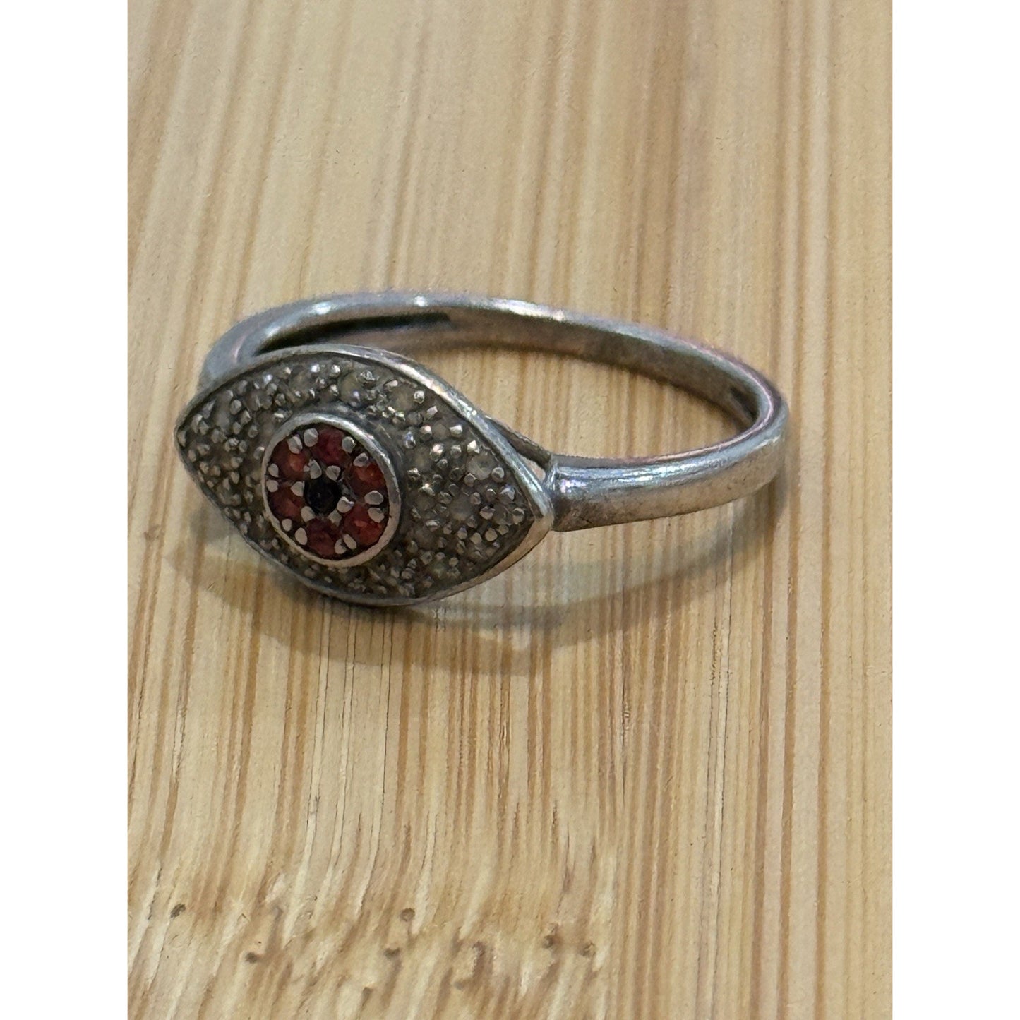 Vintage HSN Rarities Carol Brodie Sterling Silver Evil Eye Red Sapphire Ring Sz