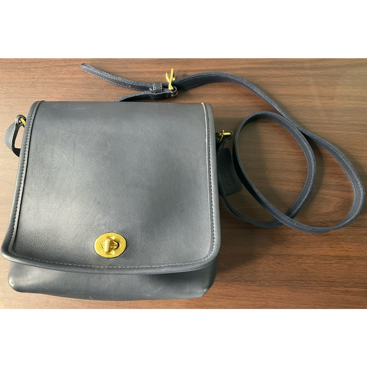 Vintage COACH Navy Blue Leaher Companion Crossbody Shoulder Bag Purse