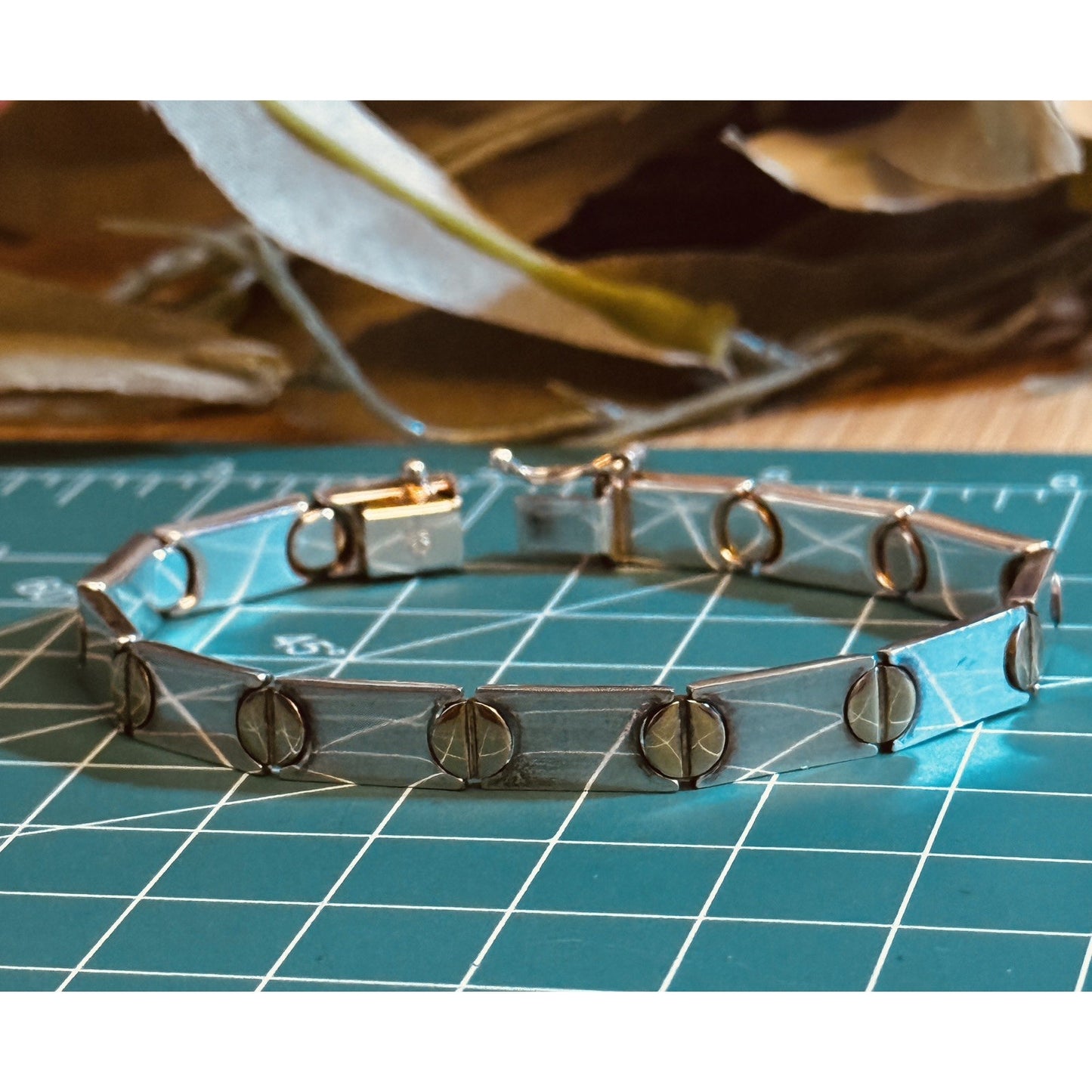 Vintage Milor Italy 925 Sterling Silver Gold Tone Screw Link Bracelet 7.5”