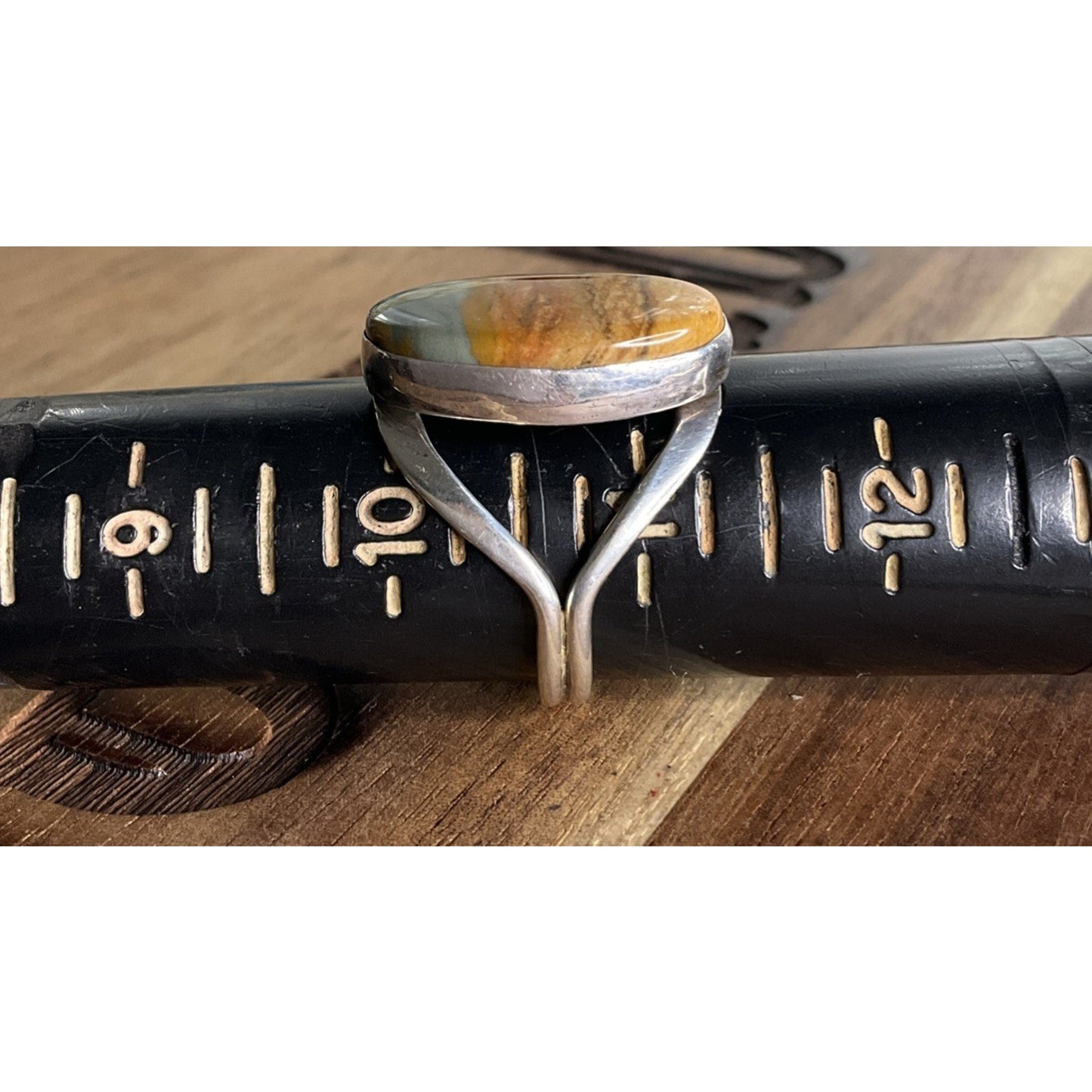 Vintage Signed MSA Sterling Silver Genuine Picture Jasper Ring Size 10.5
