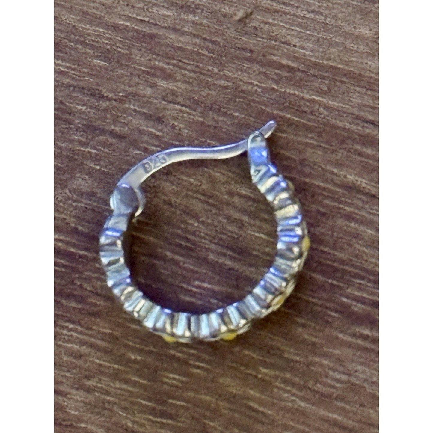 Sterling Silver 925 Enameled Sunflower Huggie Hoop Earrings