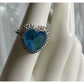 Sterling Silver Blue Heart Ring Adjustable Size 7 CZ Halo Romantic Gift Ring 925