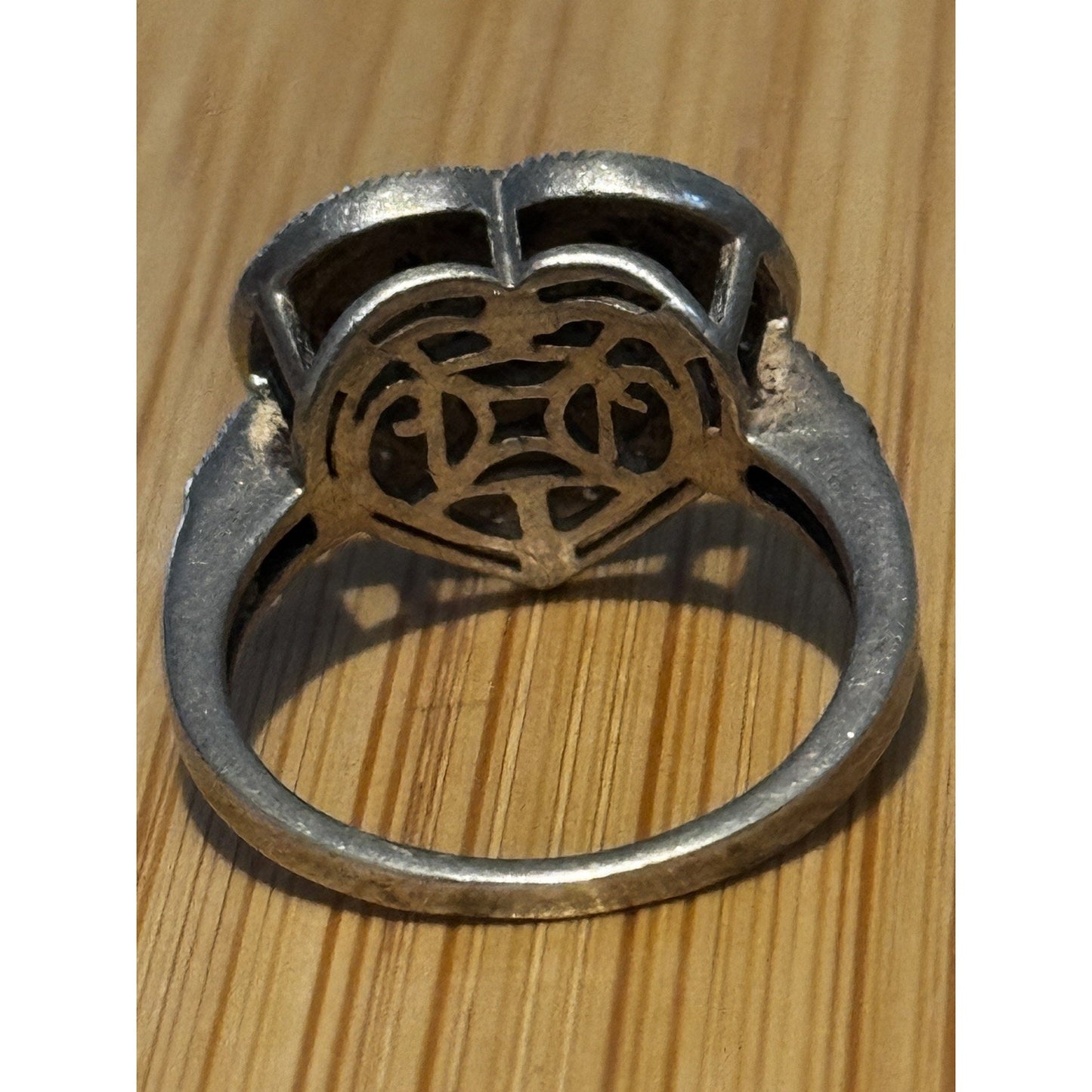 Vintage Sterling Silver Black and White Moissanite Heart Cluster Ring Size 7.5