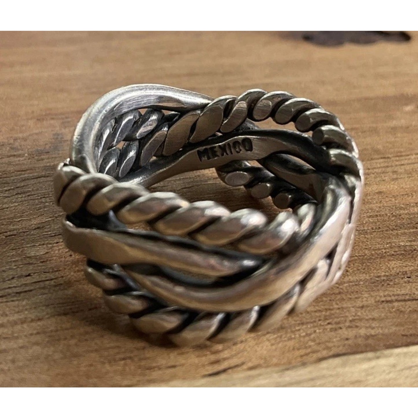 Sterling Silver 925 Roped Braided Crossover Thick Band Ring Size 6