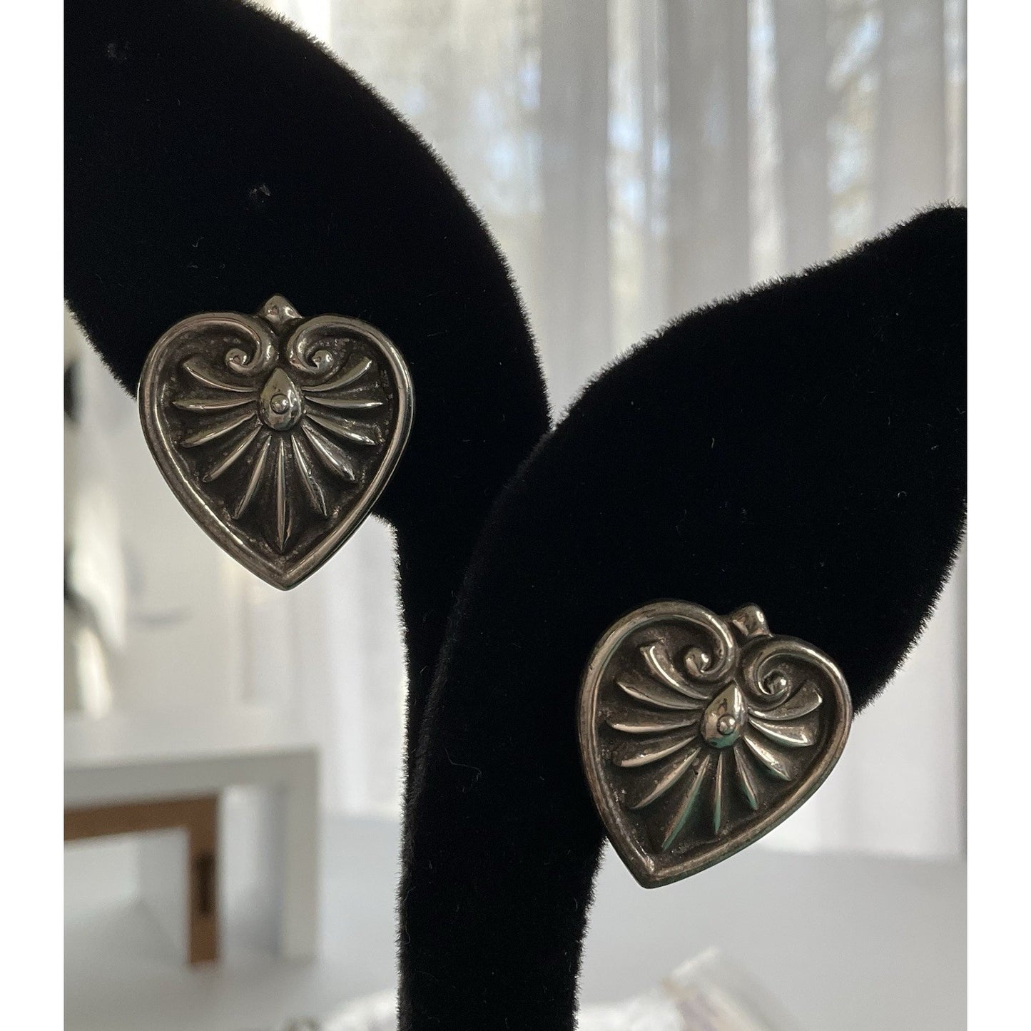 Vintage Sterling Silver Heart Stud Earrings Southwestern Style 925 Boho 7.2gr