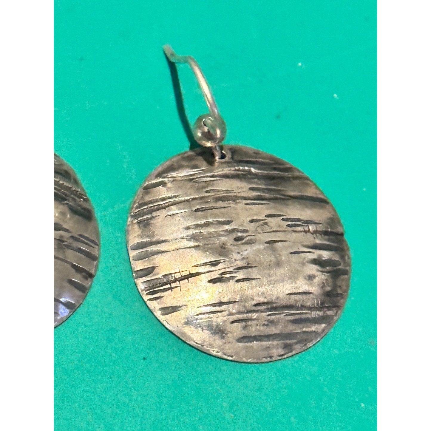 Vintage Sterling Silver Disc Earrings Signed EMD Modernist Textured Dangle Drop