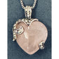 Vintage 925 Sterling Silver Rose Quartz Heart With Crystals and 17” Necklace