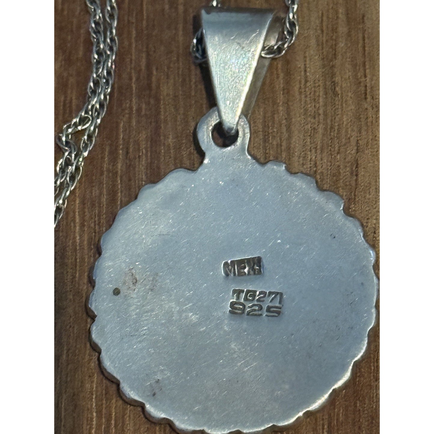 Taxco TB-271 Sterling Silver 925 Turquoise Aztec Calendar Pendant Necklace 18”