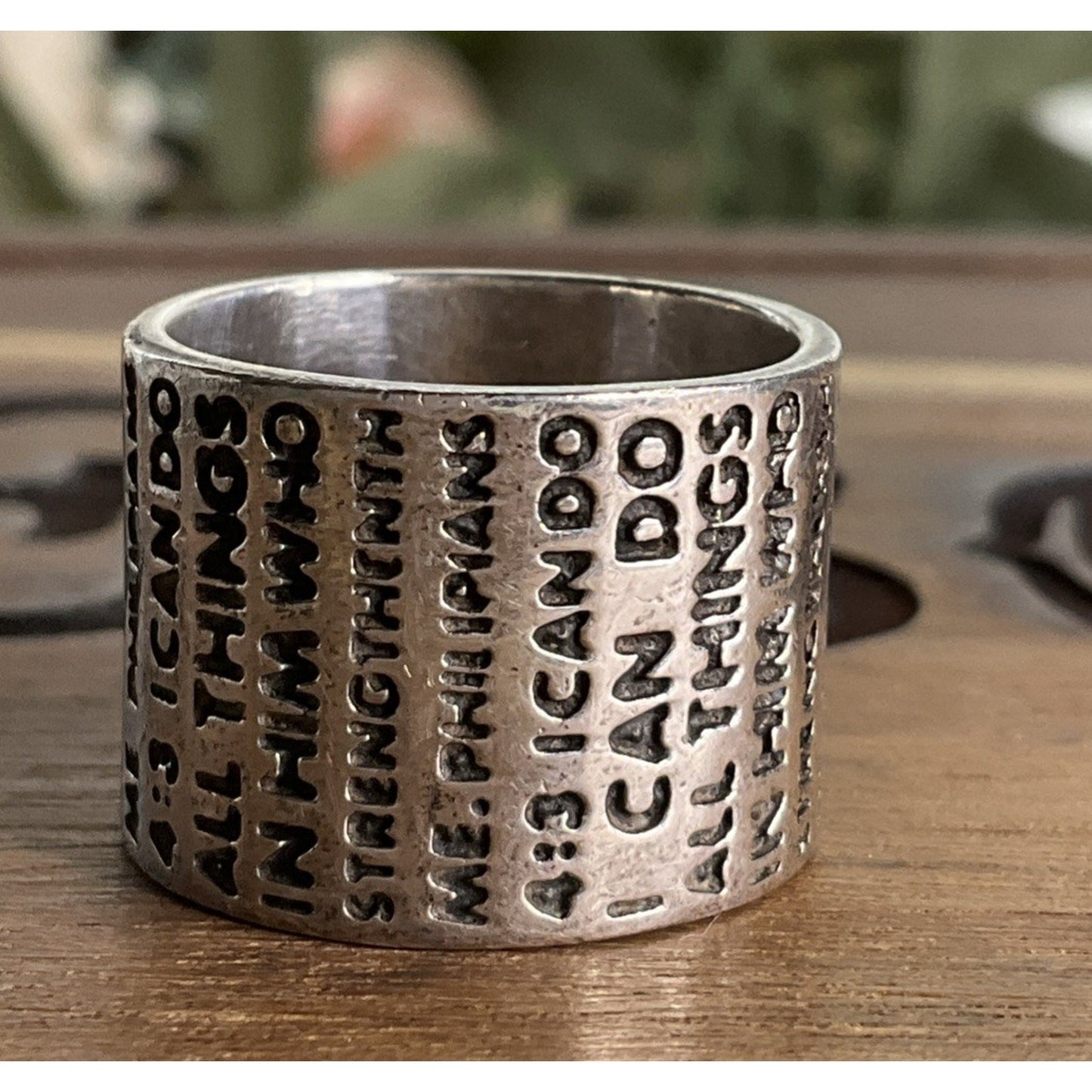 Sterling I Can Do All Things Through Him Philippians 4:13 Cigar Band Ring Sz 7