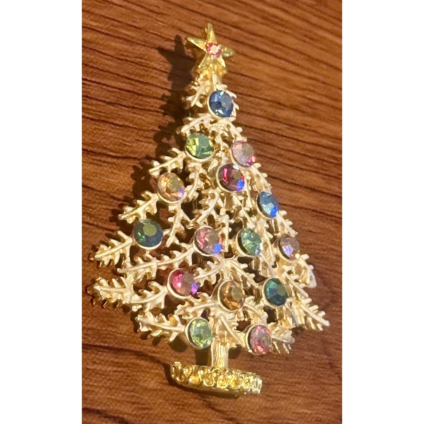 Vintage WEISS Aurora Borealis Christmas Tree Brooch "White Christmas" Brooch