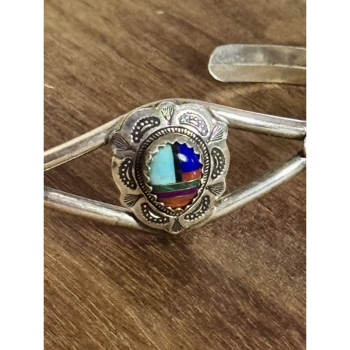 Navajo Sterling Multi Stone Inlay Cuff Bracelet Clarence Thomas C.T. 9.6g