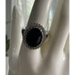 Sterling Silver Black Onyx Ring Size 9 Large Oval Halo CZ Statement Ring 925