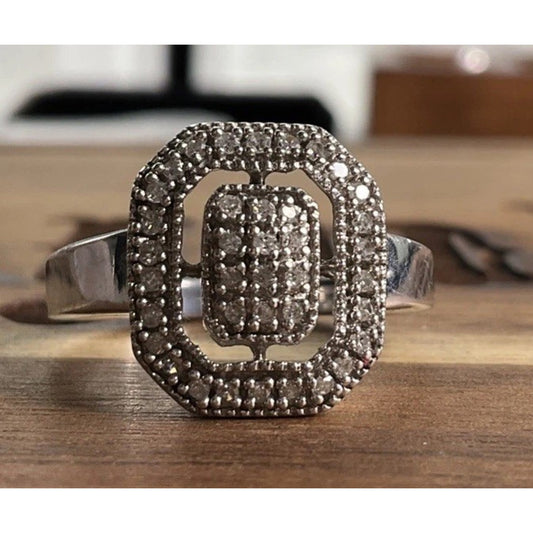 Vintage HN HENG NGAI 925 Sterling Silver Pave Real Round-Cut Diamonds