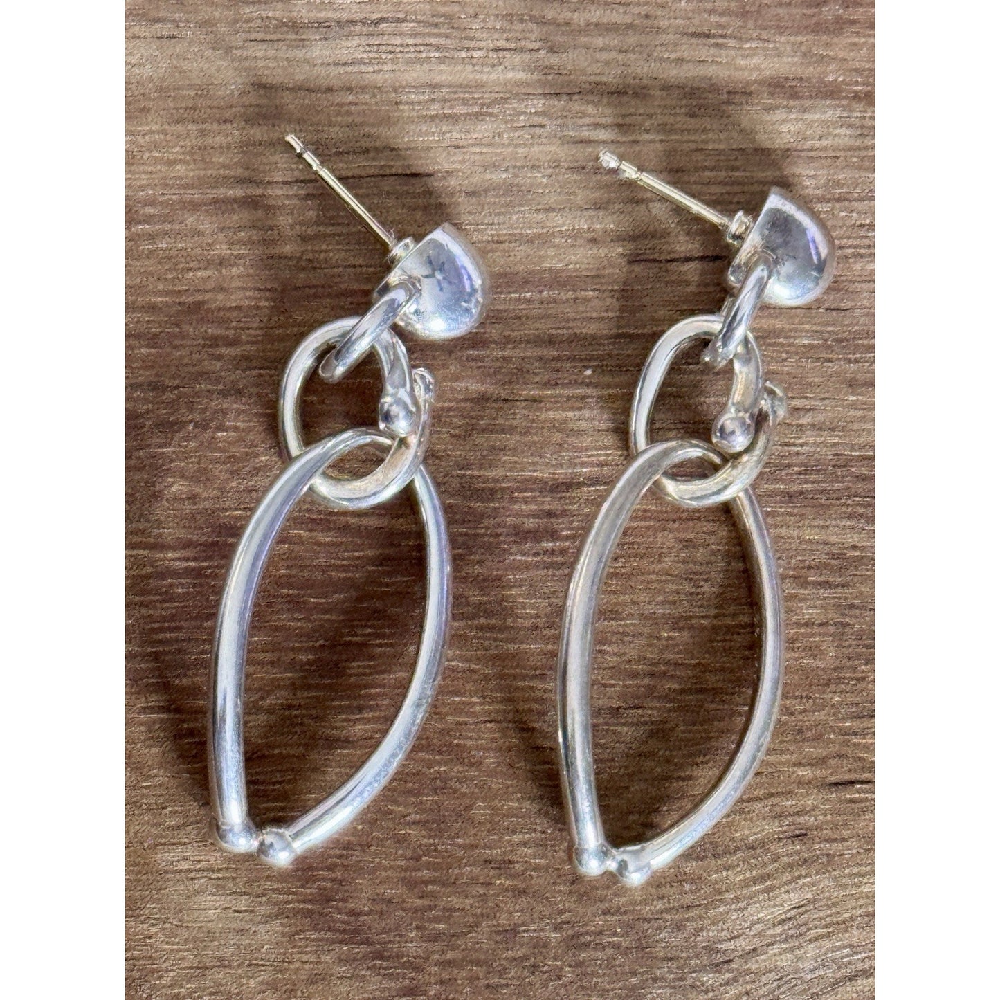 Michael Dawkins 925 Sterling Silver & 14K Gold Accent Oval Link Dangle Earrings