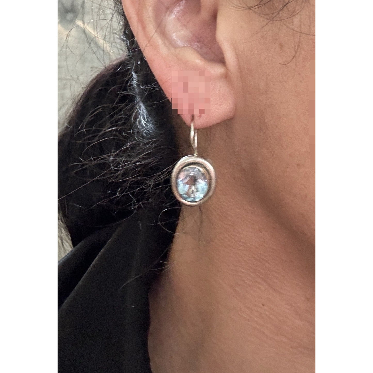 Silpada RETIRED Silver 925 Bezel Set Oval Blue Topaz Dangle Earrings W1157