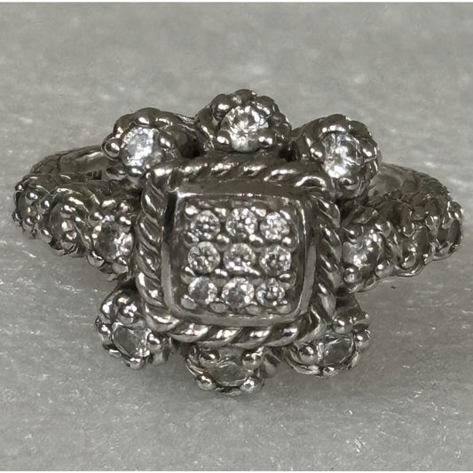 Judith Ripka Sterling Silver Diamonique Halo Cluster Ring size 7 - 9gr