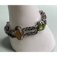 Vintage Sterling Silver Citrine Peridot Gemstone Double Chain Bracelet