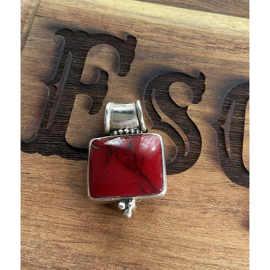 Vintage Taxco Mexico 925 Sterling Silver Red Jasper Pendant