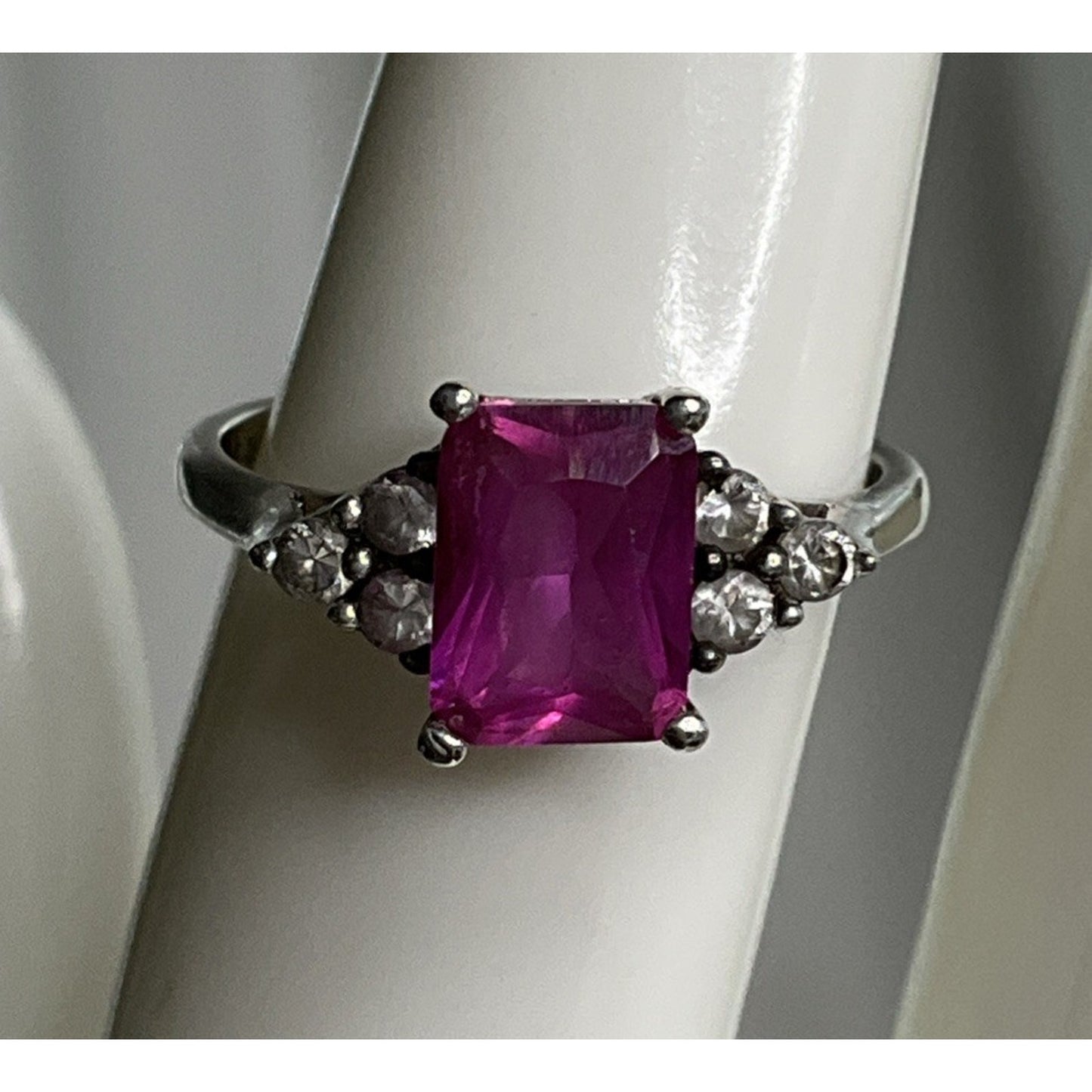 Vintage Sterling Silver Pink Sapphire Cocktail Ring Size 7 NY