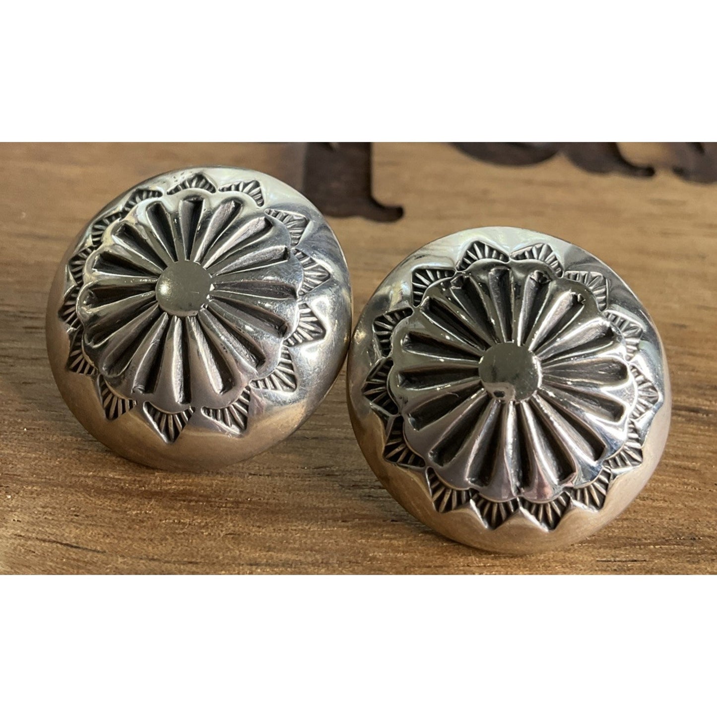 Vintage Sterling Silver Concho Floral Bold Dome Earrings 12g