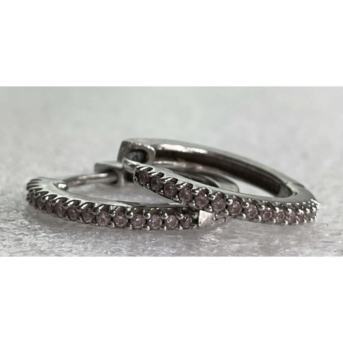 Sterling Silver Pink CZ Huggie Hoop Earrings Dainty 925