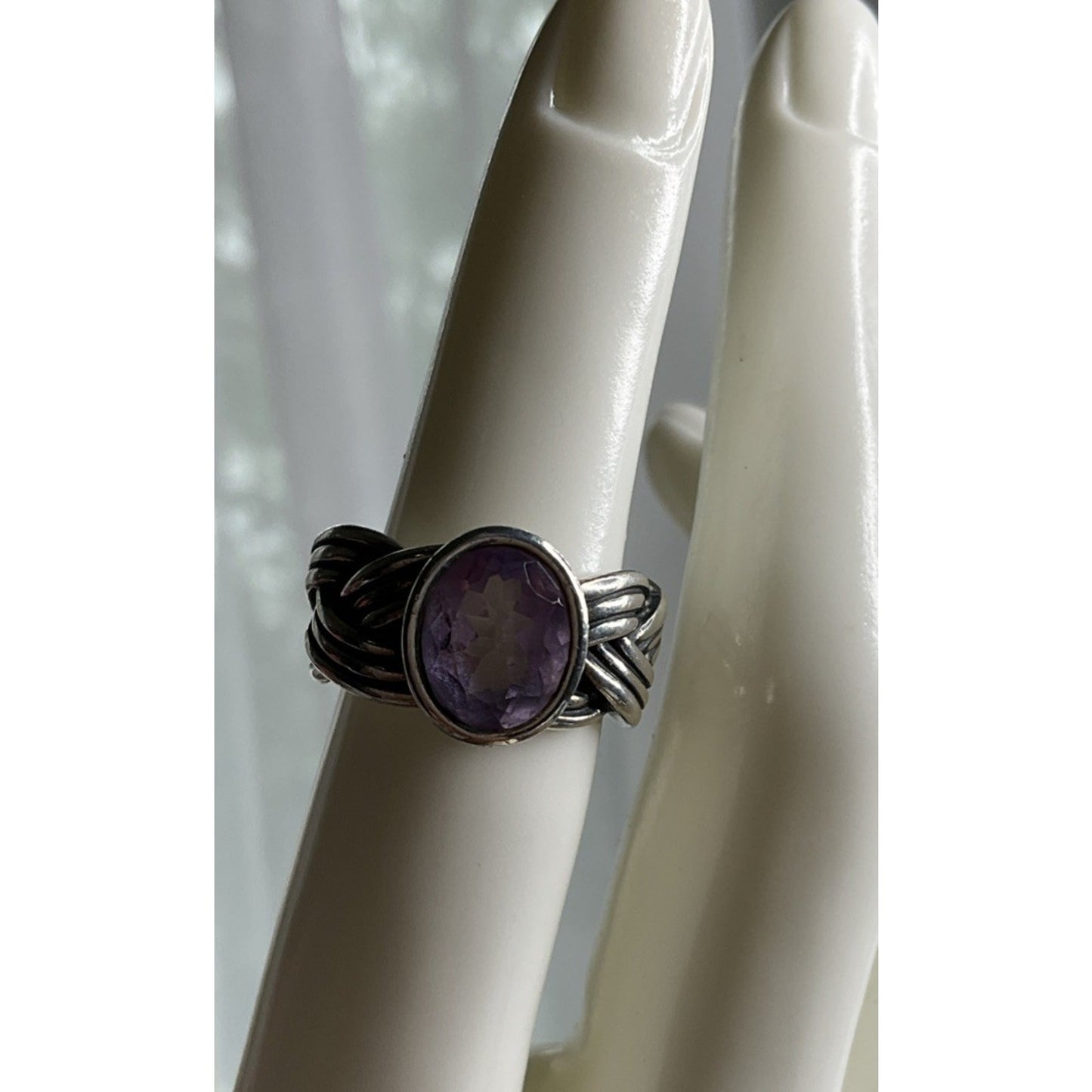 Retired Pandora ALE 925 Silver Purple Stone Ring Statement Woven Band Size 6