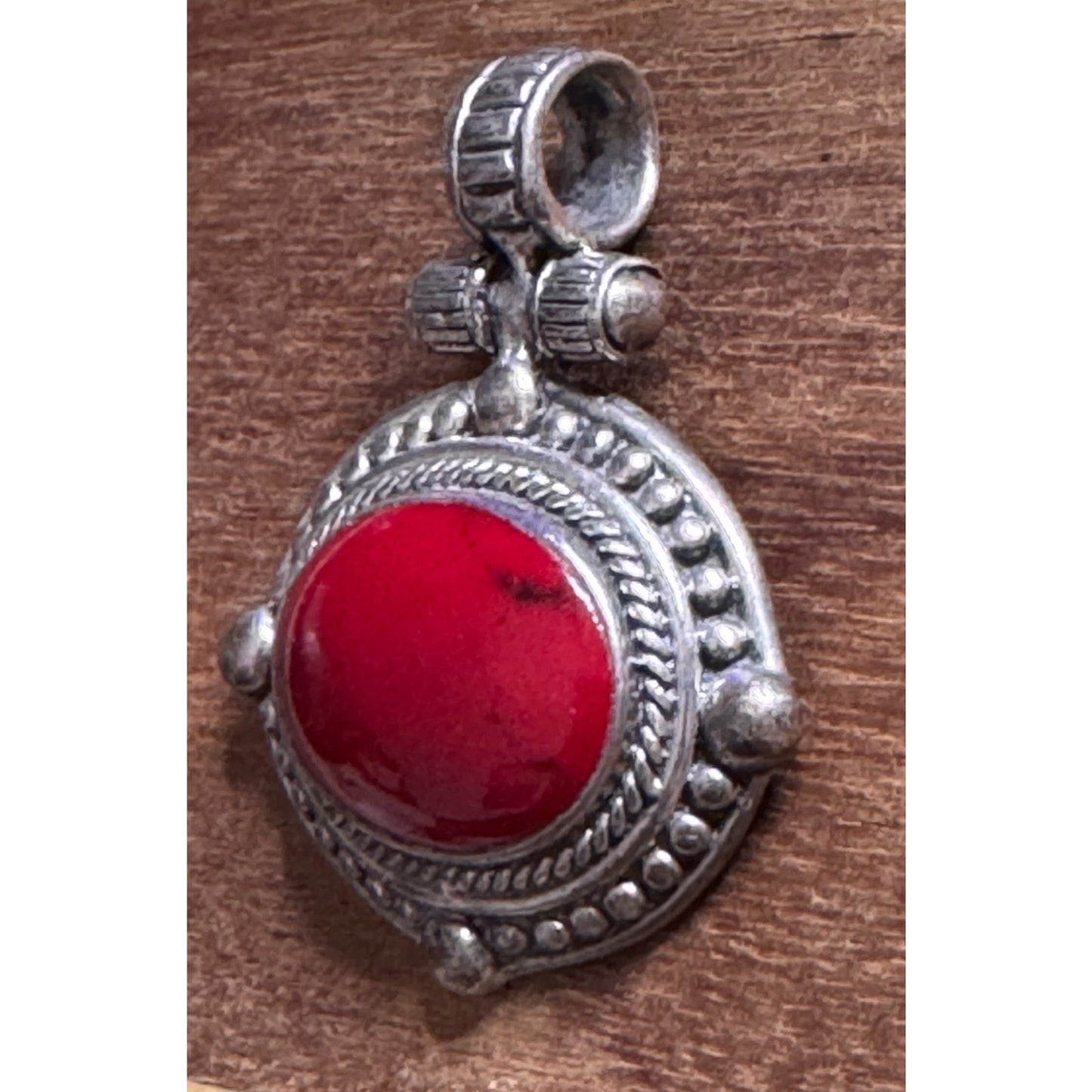 Vintage ATI Mexico 925 Sterling Silver Red Cabochon Pendant 16g Bold Artisan