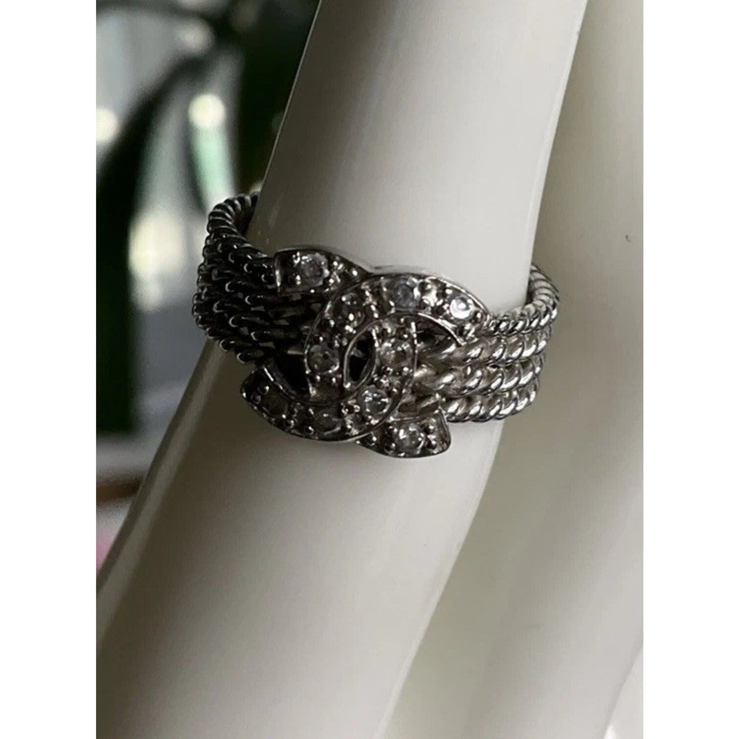 Sterling Silver CC Ring 925 CZ Pave Interlocking Ring Size 6