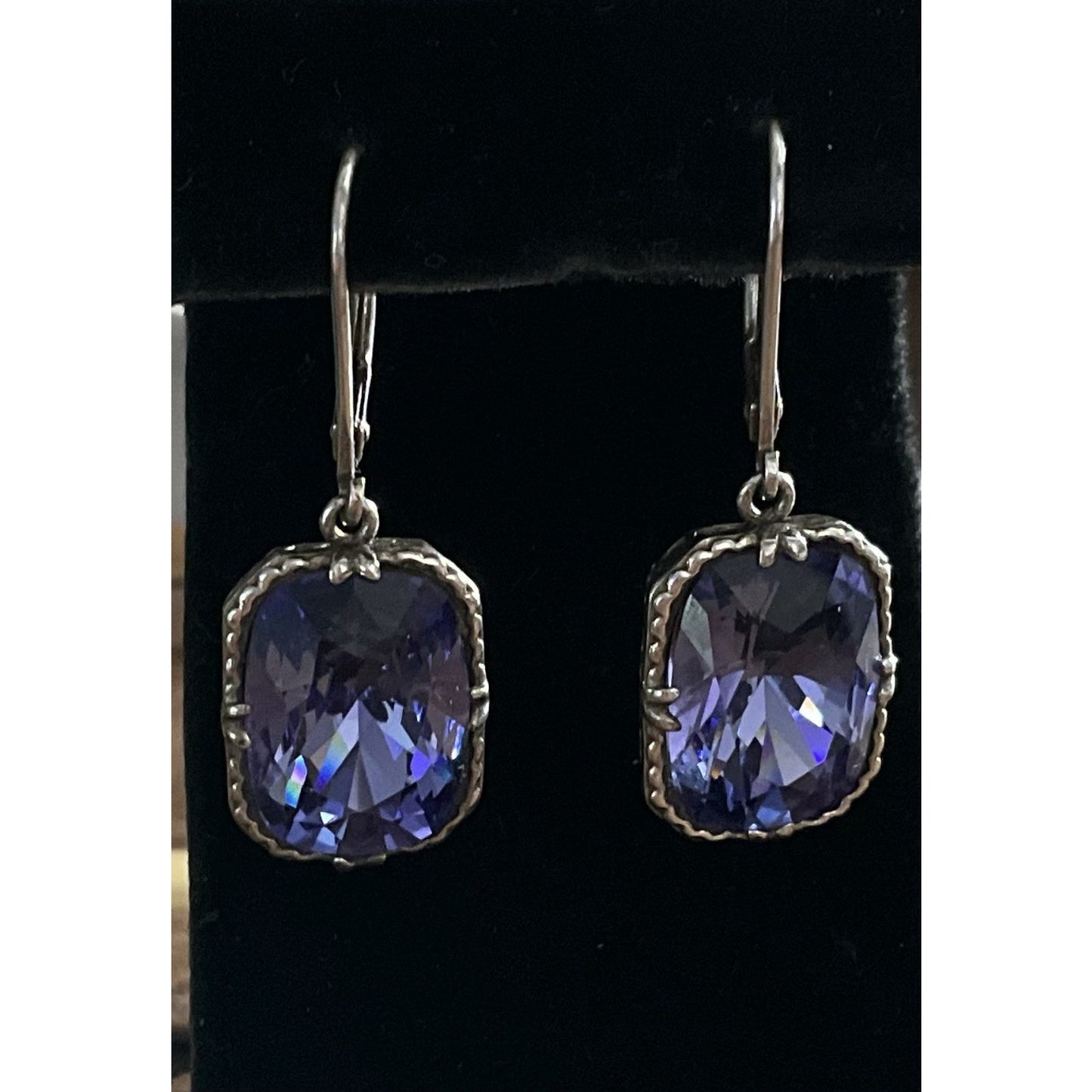 Sterling Silver Amethyst Drop Earrings Cushion Cut Purple Leverback 925 3.2gr