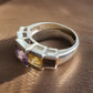Vintage Sterling Silver Multi Gemstone Ring Rainbow Band Gemstones Ring Sz 7.5