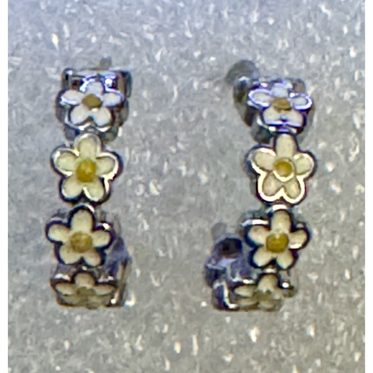 Sterling Silver 925 Enameled Sunflower Huggie Hoop Earrings