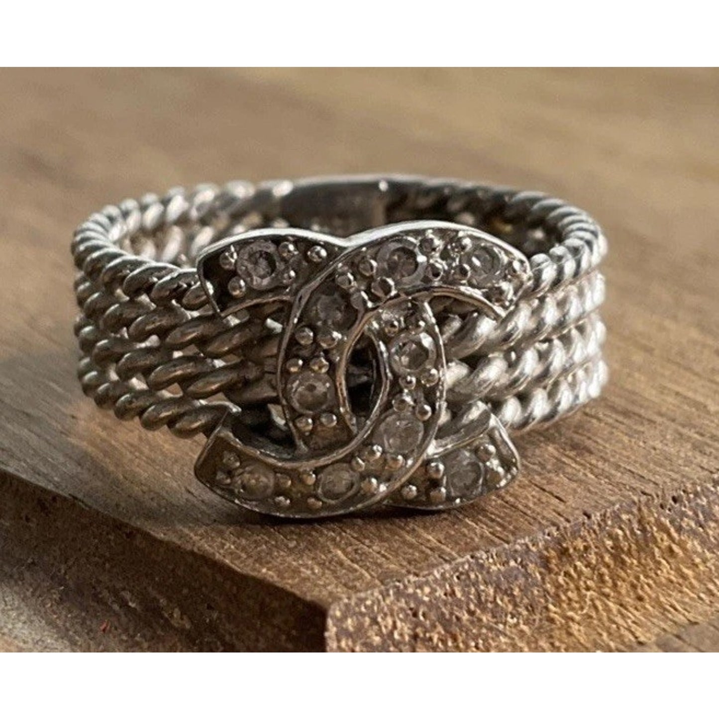 Sterling Silver CC Ring 925 CZ Pave Interlocking Ring Size 6