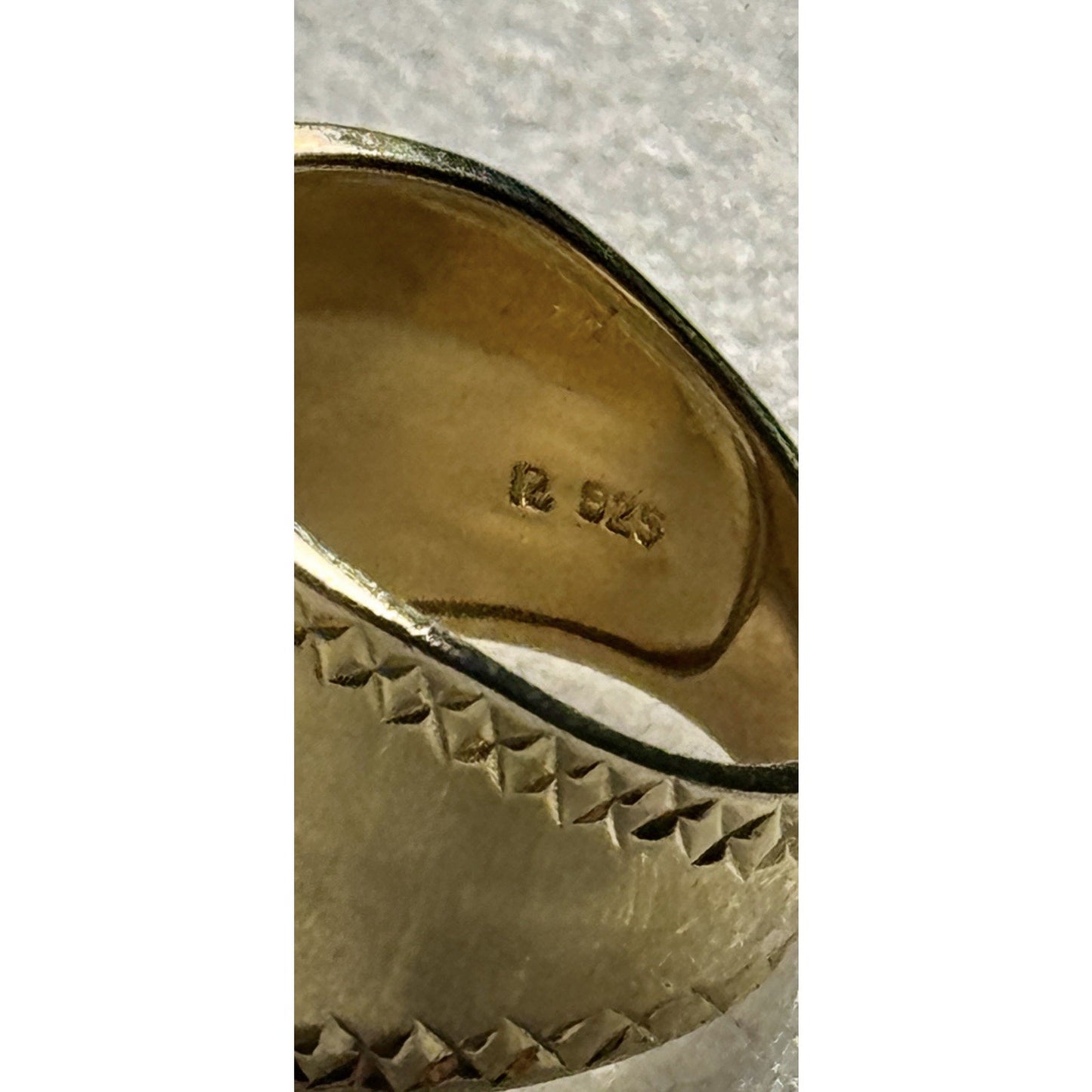 Gold Vermeil 925 Sterling Silver Wide Cigar Band Ring Diamond Cut Size 9