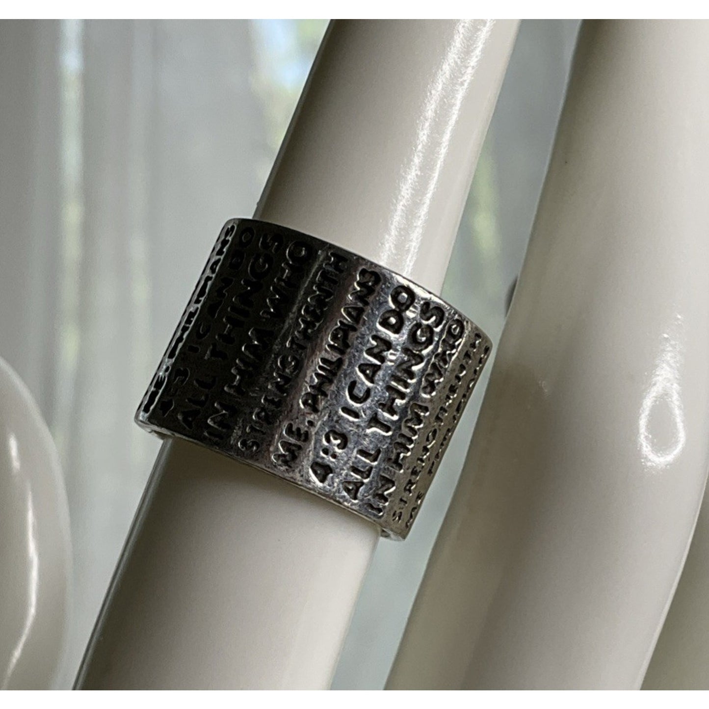 Sterling I Can Do All Things Through Him Philippians 4:13 Cigar Band Ring Sz 7