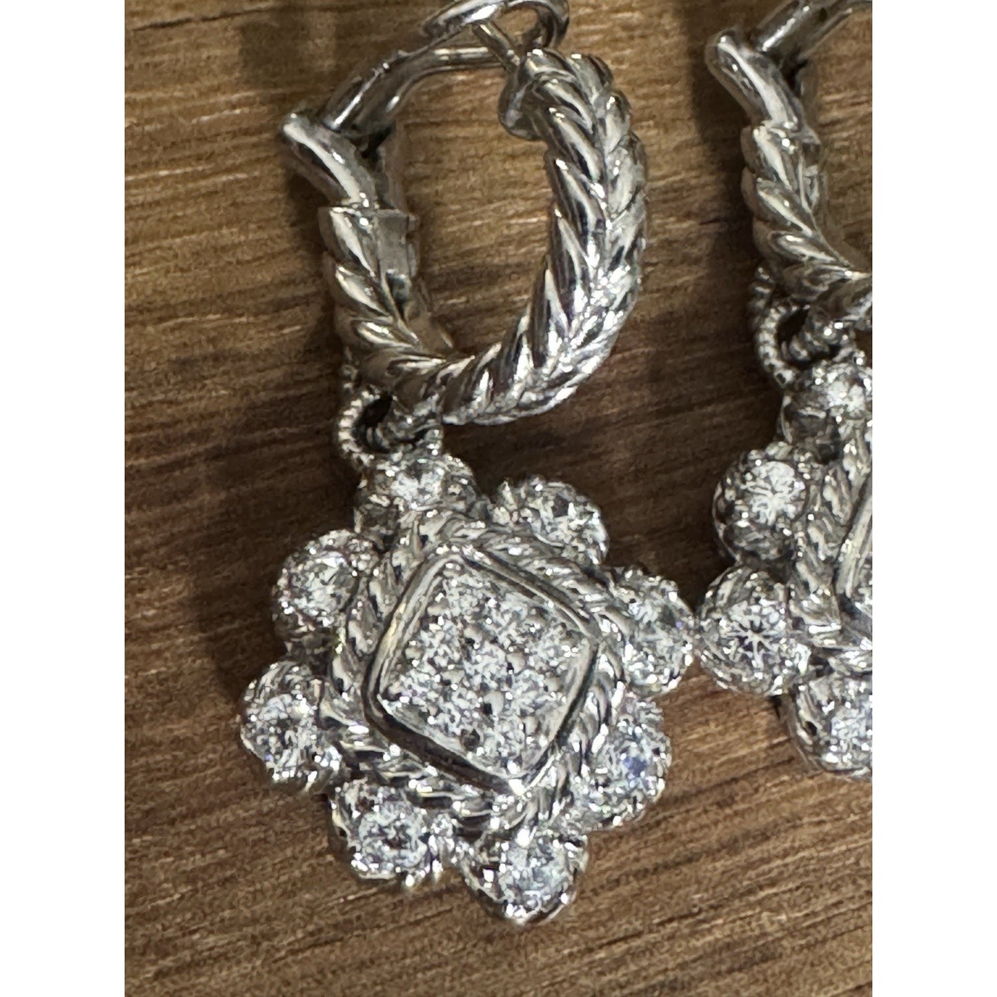 Judith Ripka 925 Sterling Silver CZ Dangle Earrings Rope Chain 14.4g Designer